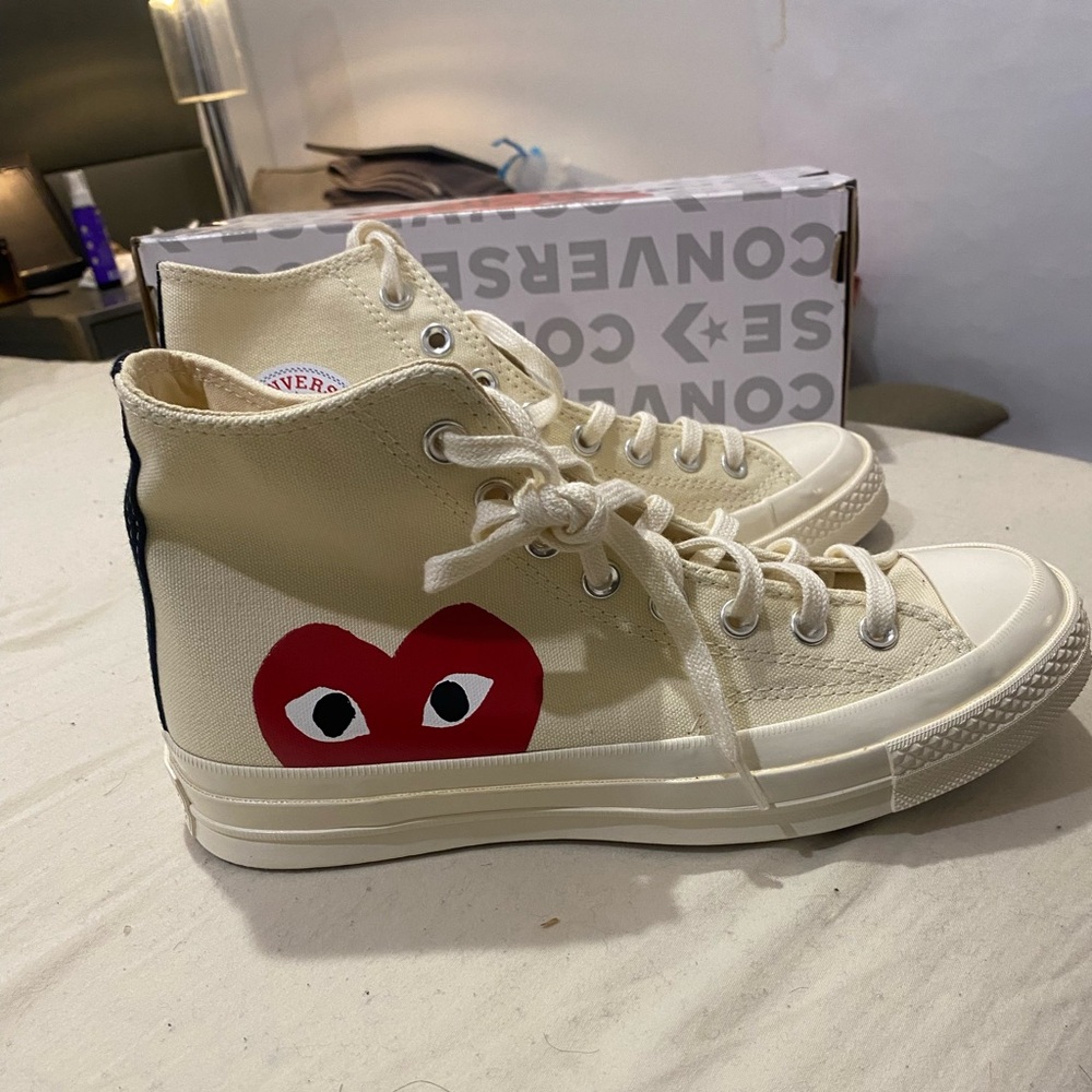 Comme des Garcons PLAY Cream High-Tops with Red Heart
